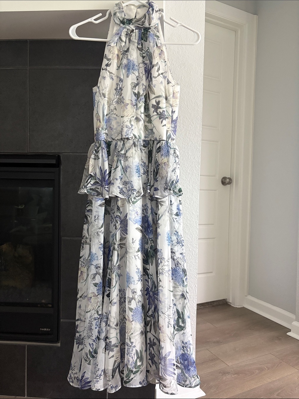 Antonio Melani Floral Halter Maxi Dress in White and Blue